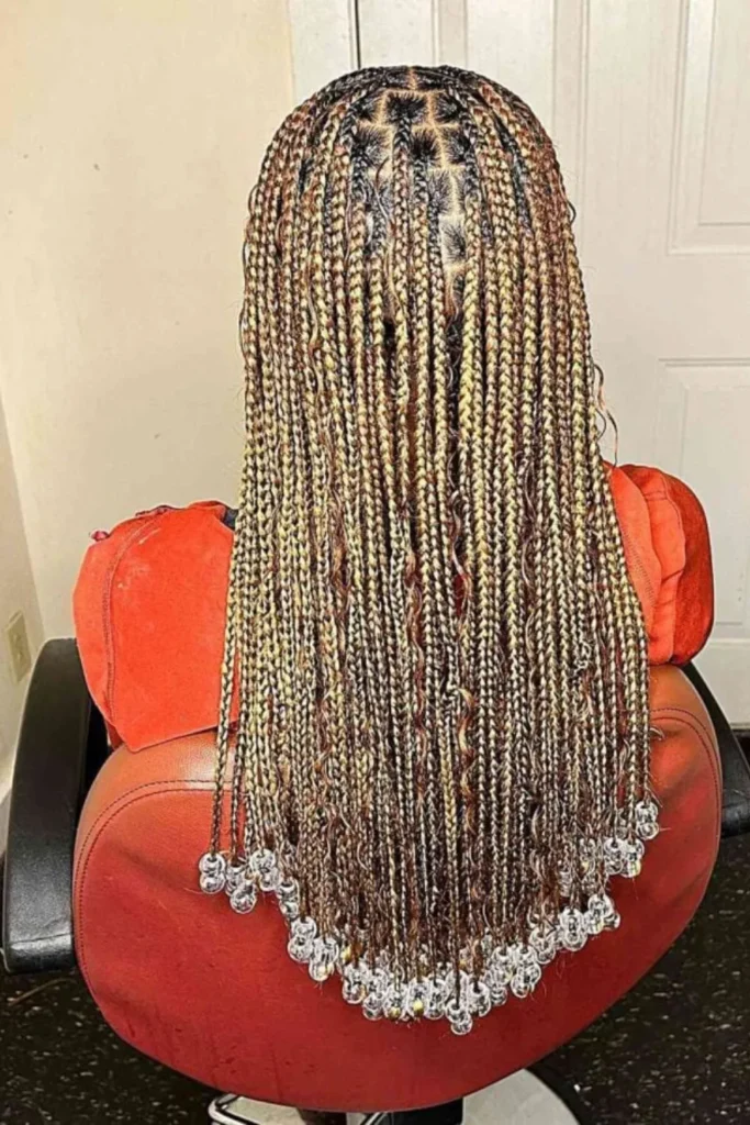 Blonde Beaded Braids with Wavy Strands