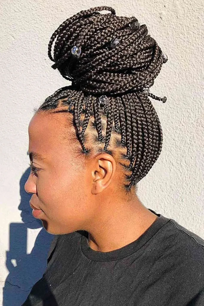 Box Braided Bun with Beads