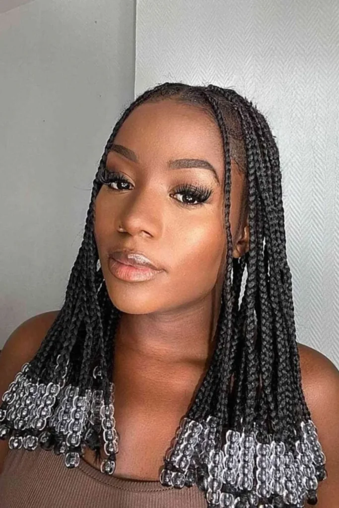 Center-Parted Beaded Box Braids for Black Girls