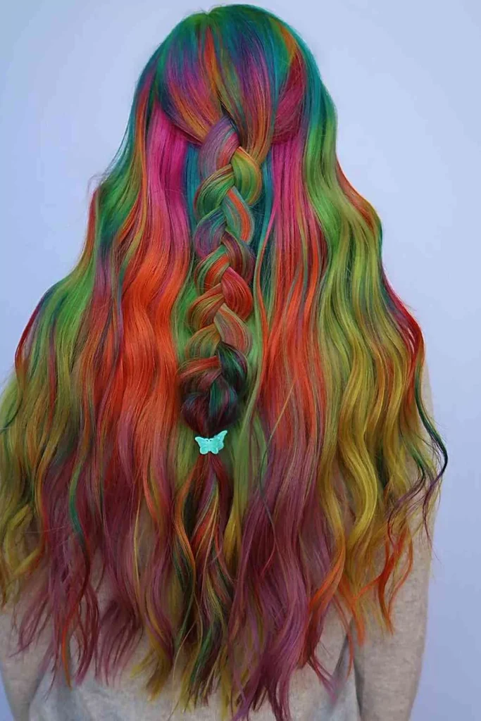 Chunky French Braid with Vivid Rainbow Colors