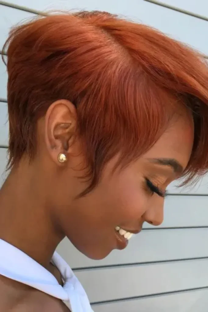 Copper Red Pixie with Long Bangs