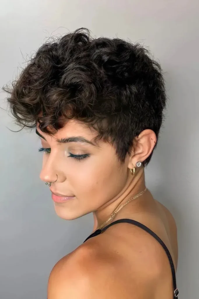 Curly Pixie With Bangs