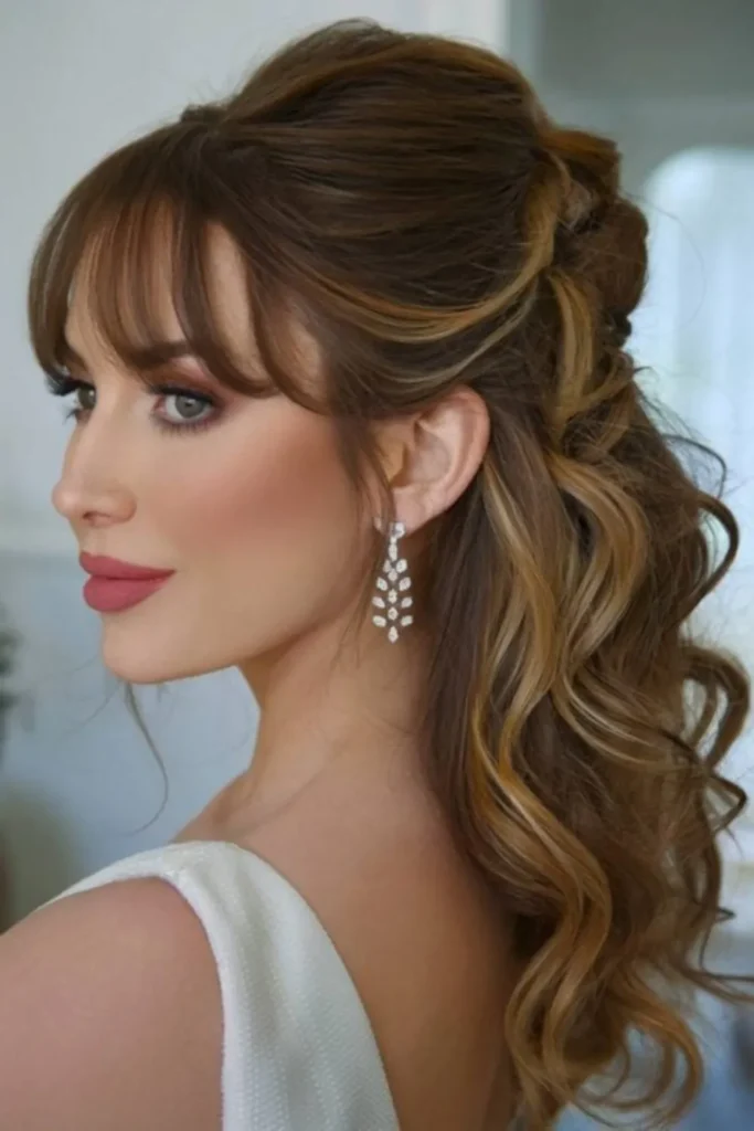 Half-Up Wedding Hair with Bangs