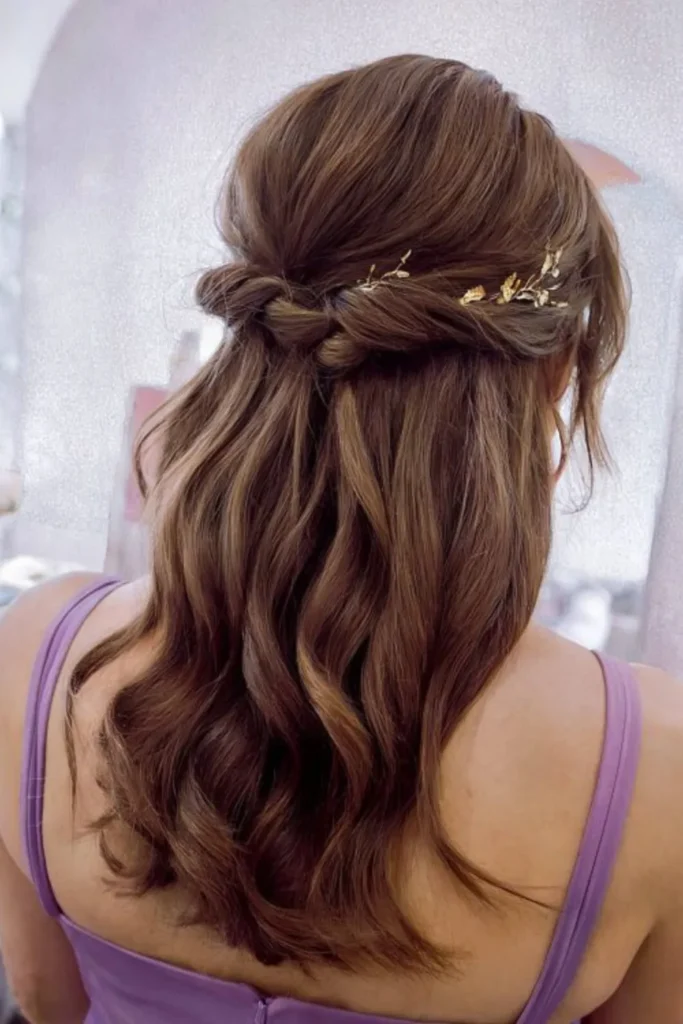 Half-Up Wedding Style on Dark Hair