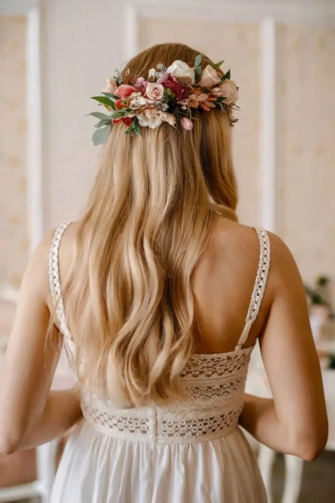 Half-Up Wedding Style with Hair Piece