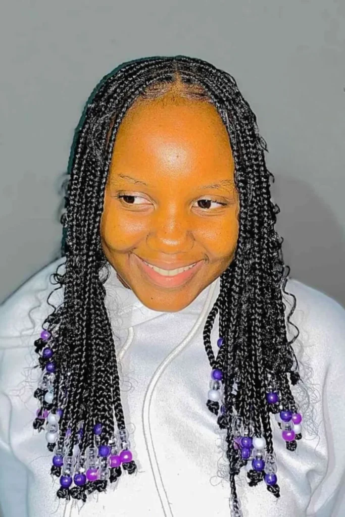 Knotless Goddess Braids with Purple Beads