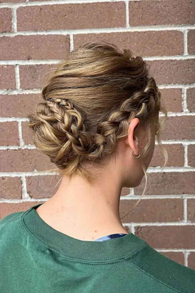 Loose Low Bun with Side Braids