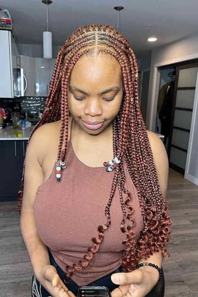 Middle Part Ginger Cornrows with Curled Ends