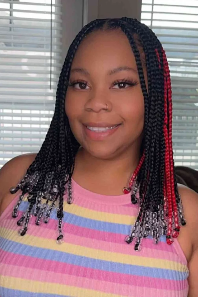 Middle-Parted Stitch Braids with Beads