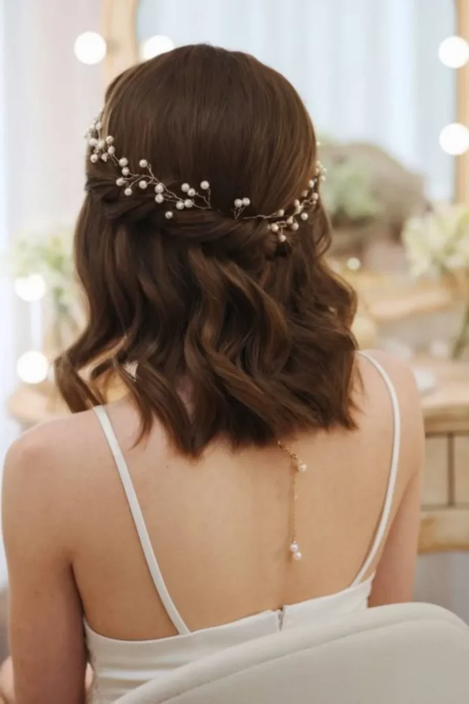 Shoulder-Length Half-Up Wedding Hair