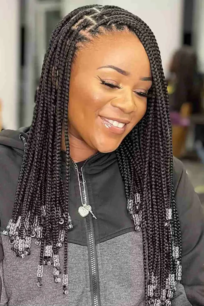 Side-Swept Box Braids with Beads