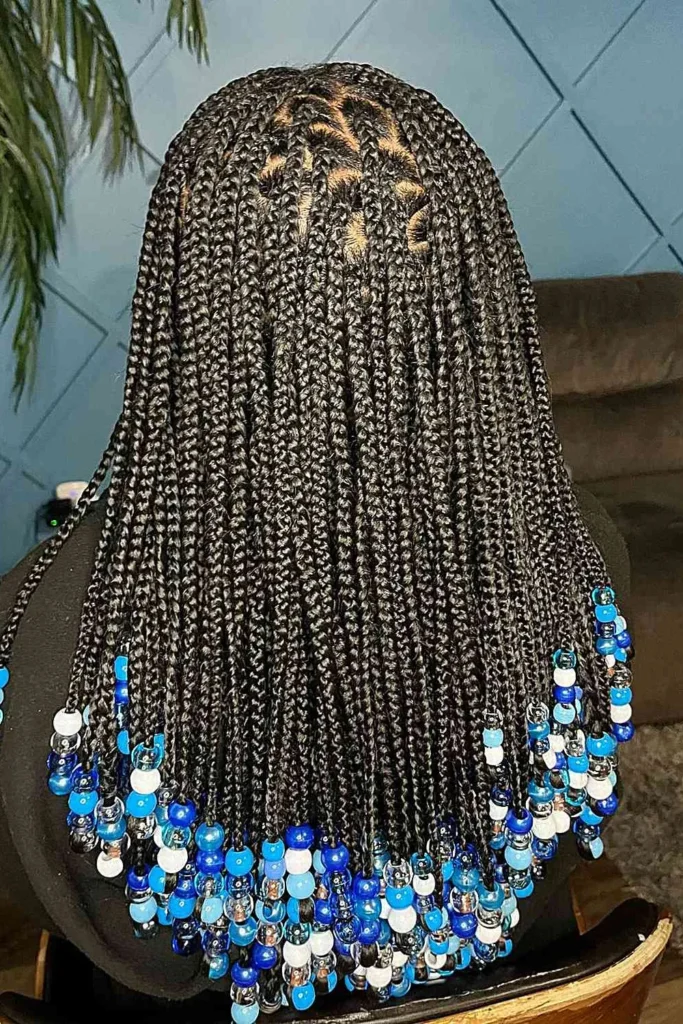 Thick Knotless Braids with Blue Beads