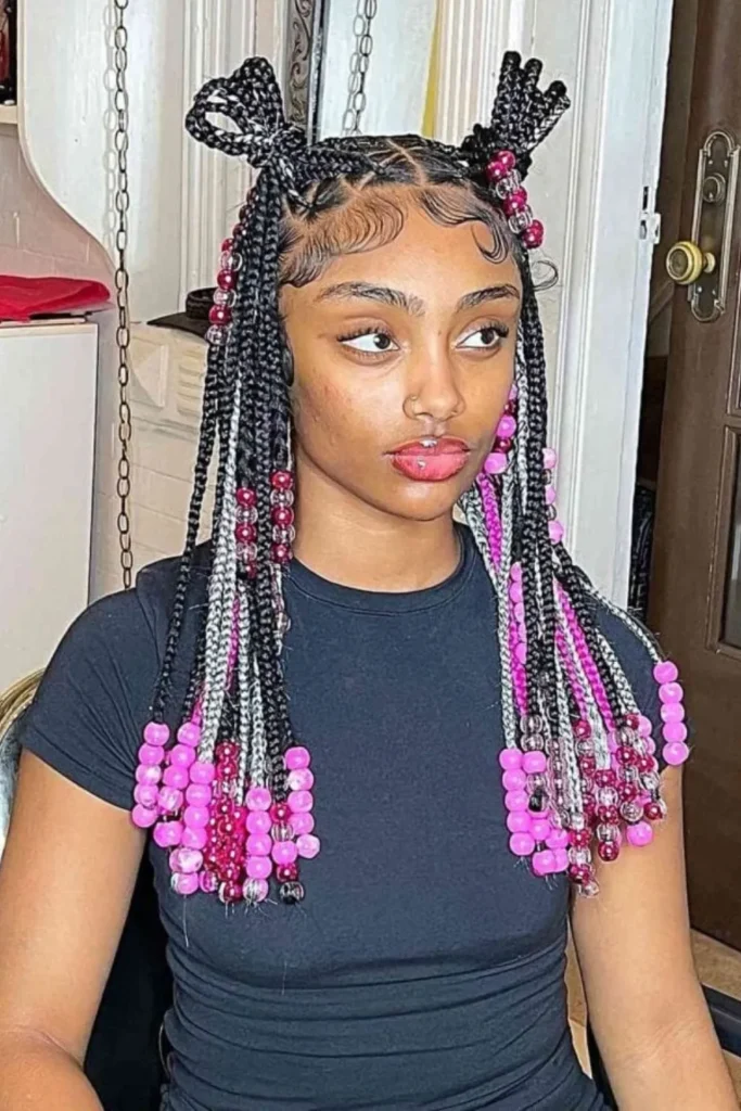 Triangle Knotless Braids with Pink Beads