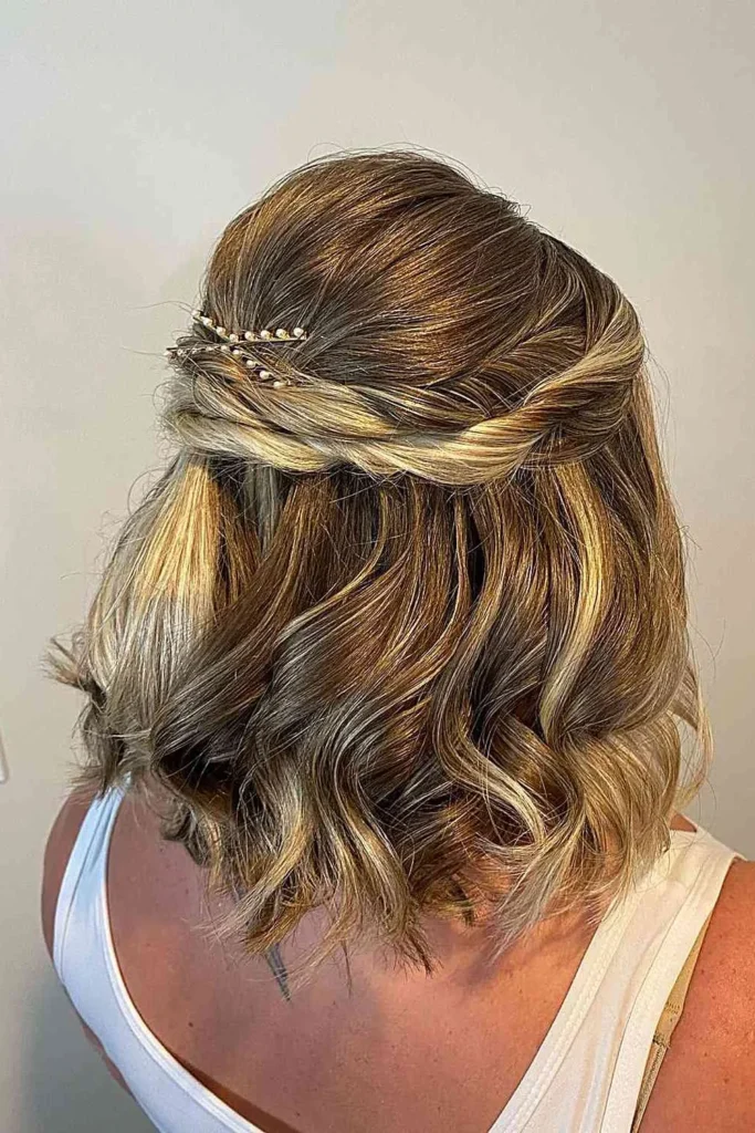 Wavy Bob with Double Twist Half Updo