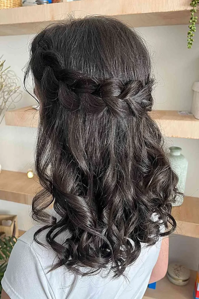 Wavy Half-Up Dutch Crown Braid