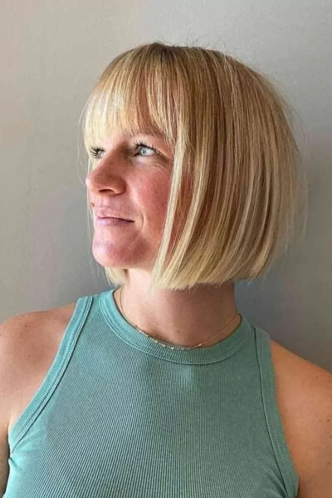 Blunt Blonde Bob with Full Bangs