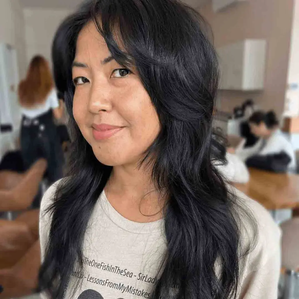 70’s Shaggy Wolf Cut With Curtain Bangs for Straight Hair