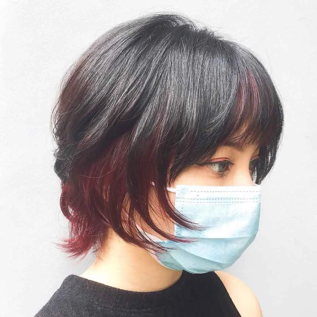 Black Bob Wolf Cut With Burgundy Highlights