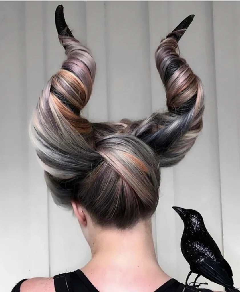 Dramatic Twisted Horns with Multicolored Highlights