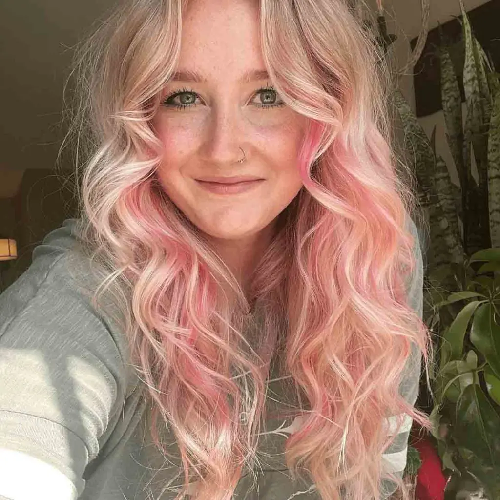 Duo-Tone Pink Blonde Curly Wolf Cut