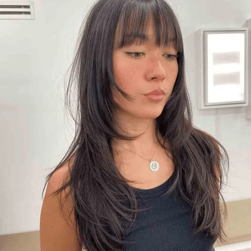 Layered Shag Wolf Cut With Choppy Bangs on Long Hair