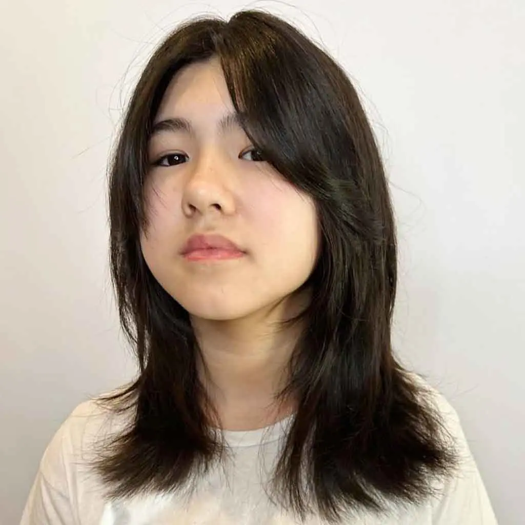 Midnight Black Wavy and Shaggy Long Wolf Cut With Blunt Bangs