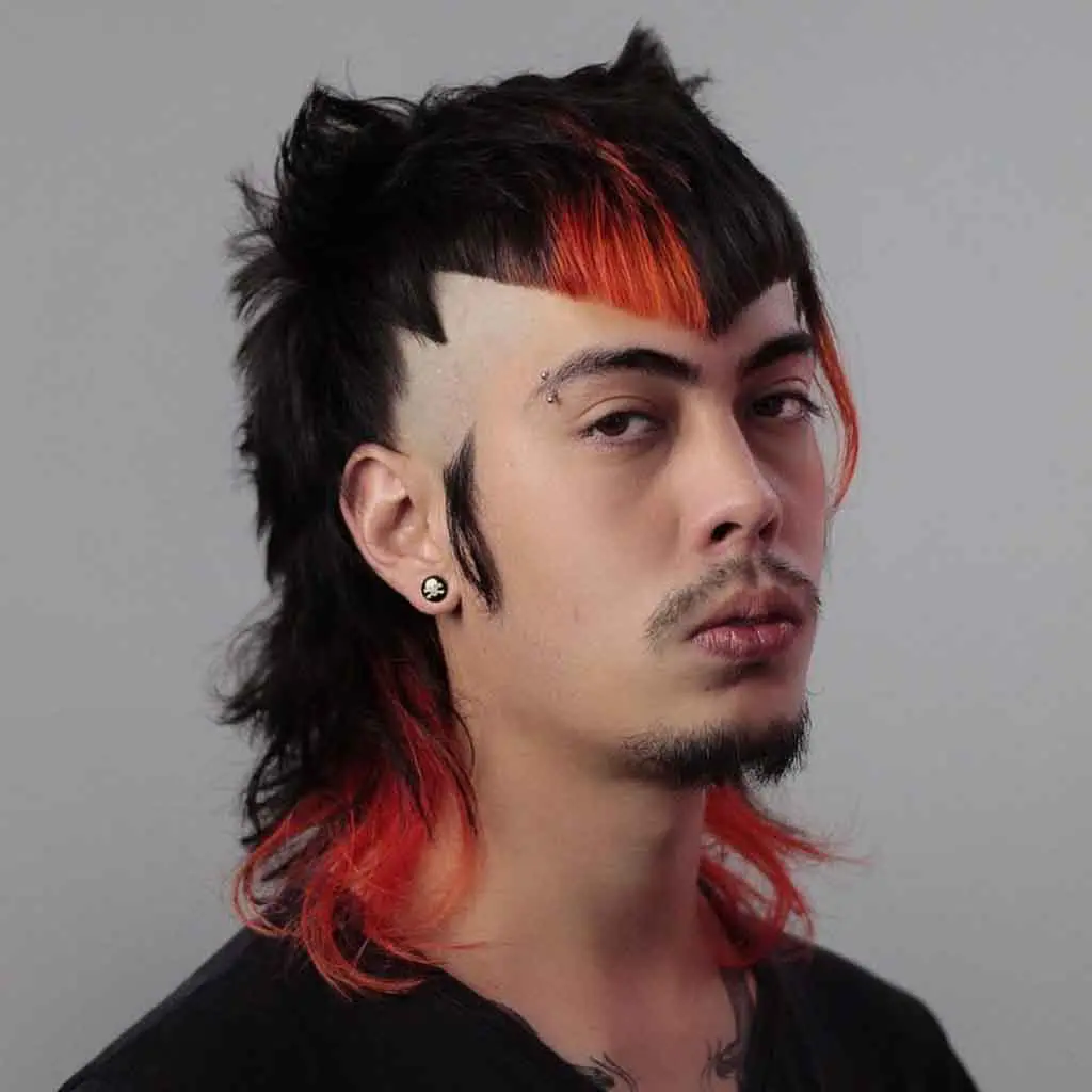 Orange Black Wolf Mullet Cut