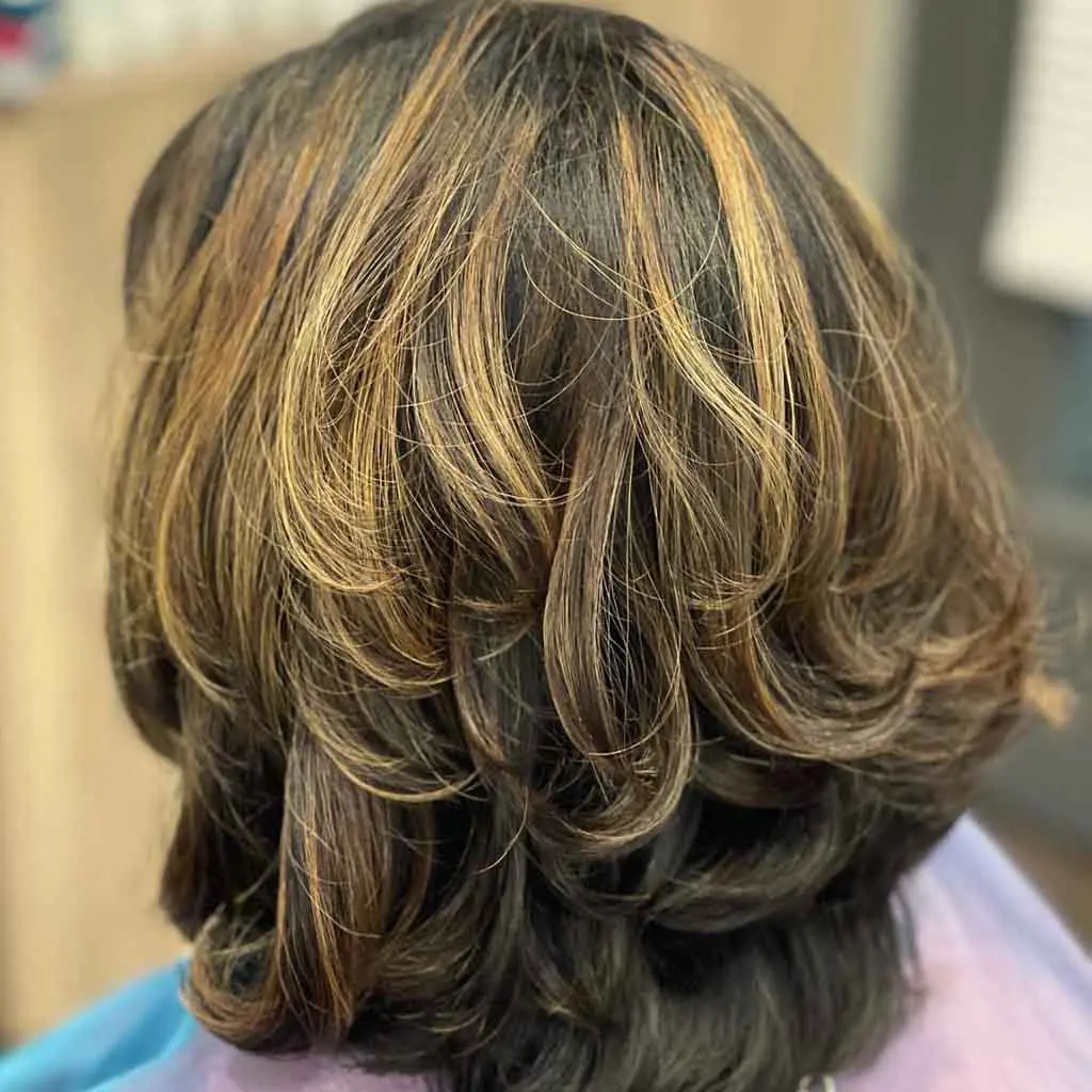 Short Brown Layered Hair With Golden Highlights