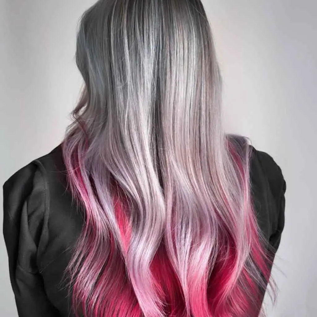 Silver and Cranberry Long Wavy Hair