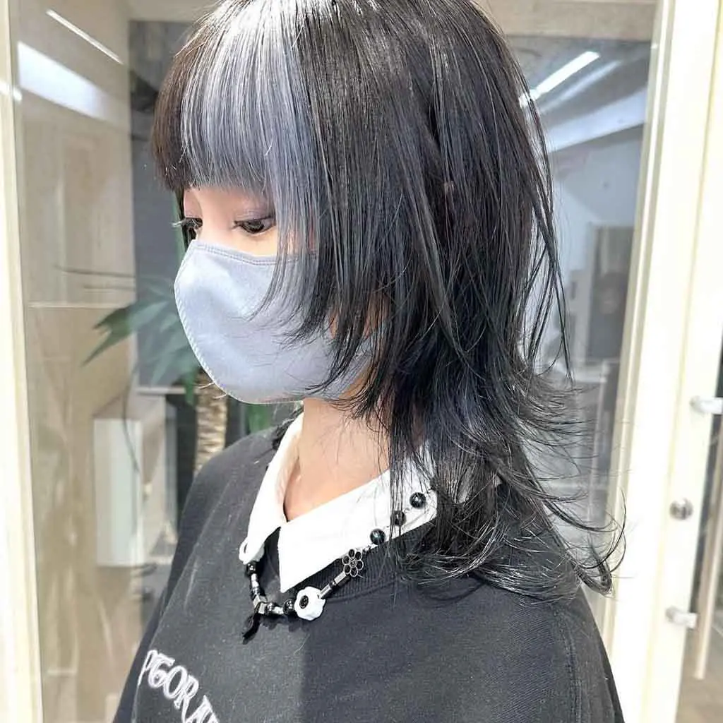Slate Black Medium Jellyfish Wolf Cut With Blunt Choppy Bangs and Ash Grey Highlights
