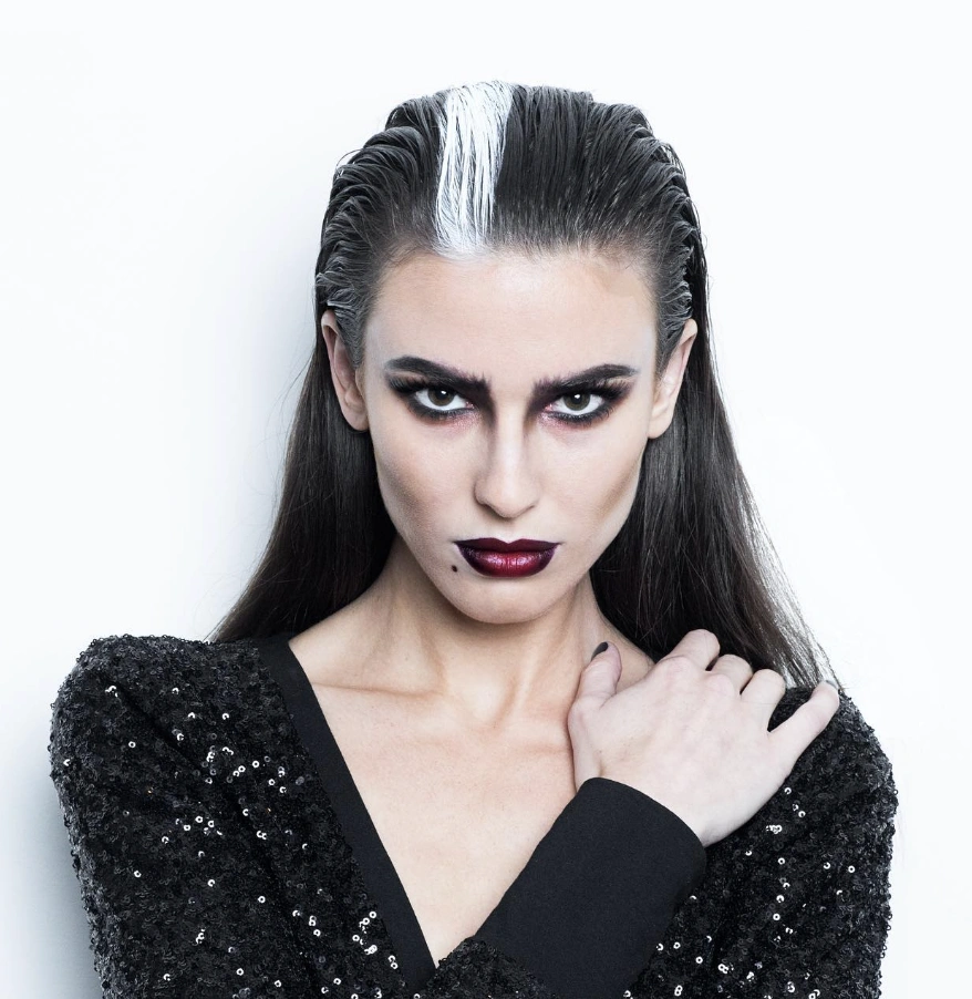 Striking Long Sleek Hair with Bold Silver Highlights