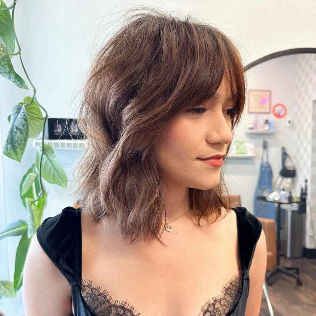 Textured Lob Cut With Bangs