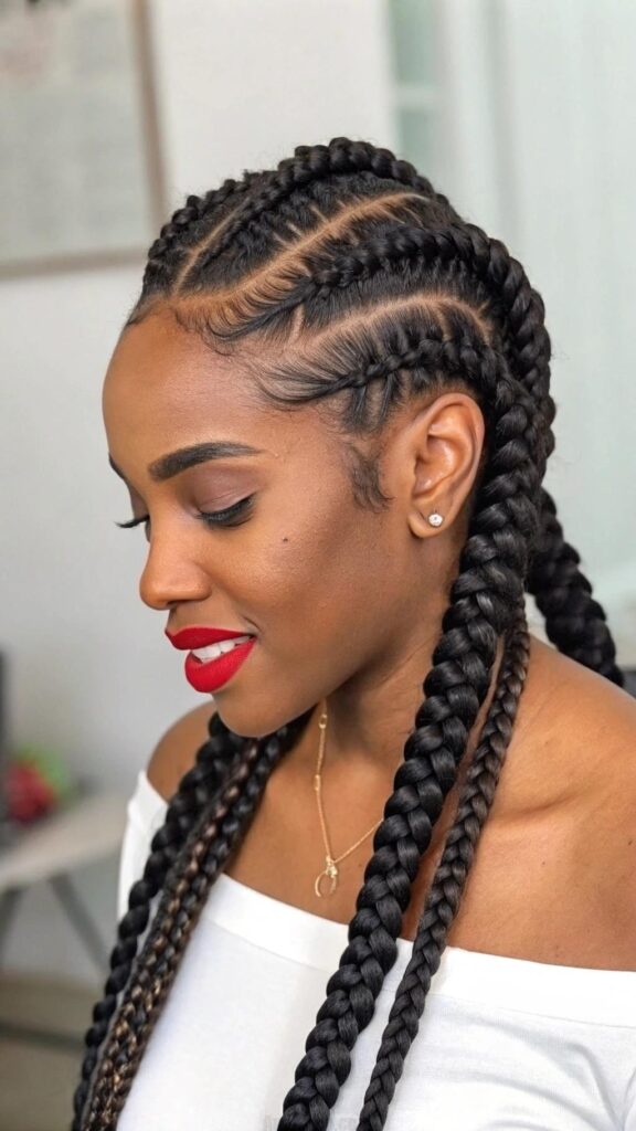 Two Braids with Cornrows at the Crown