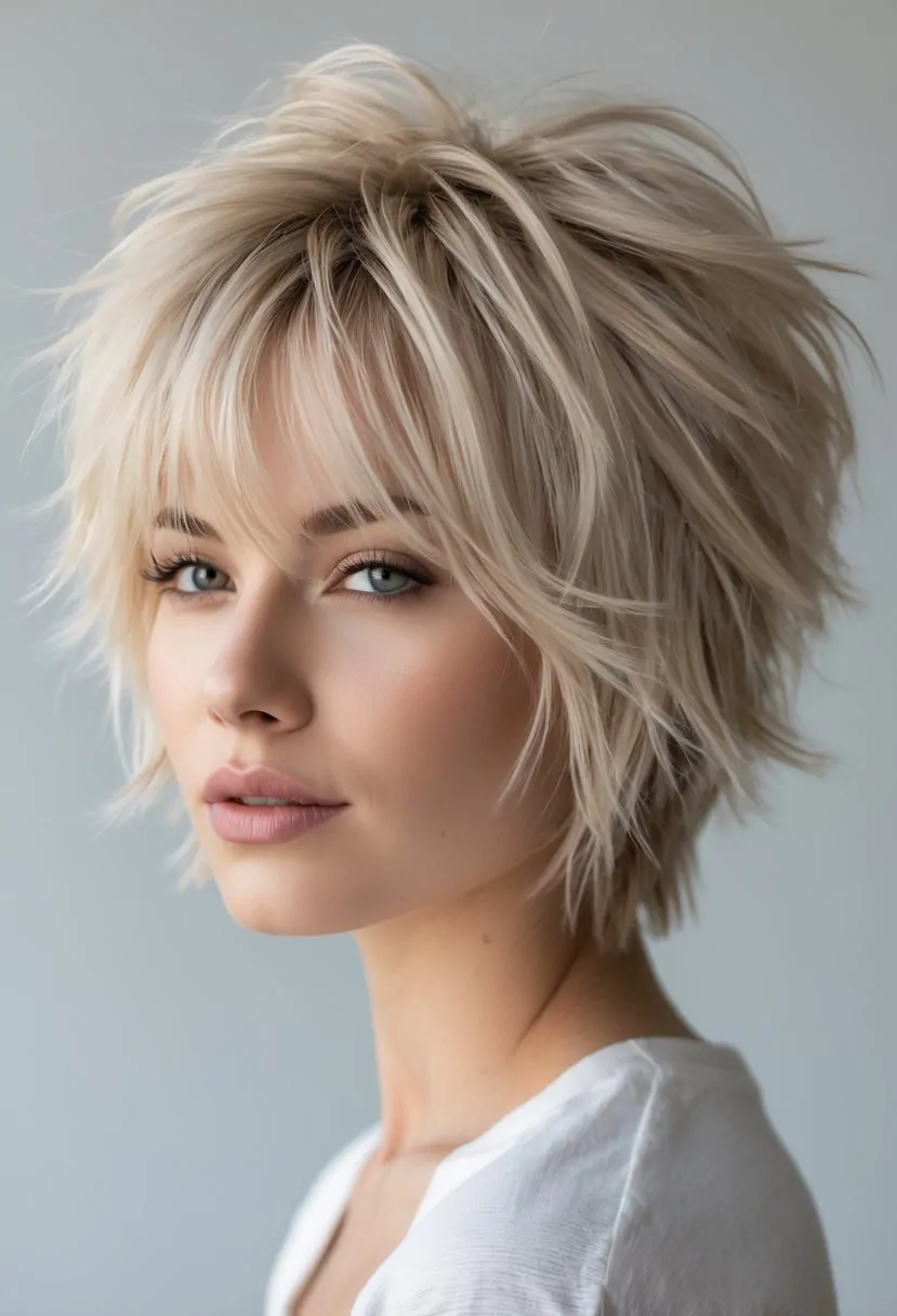 Portrait of a person with short, blonde shaggy hair against a plain background.