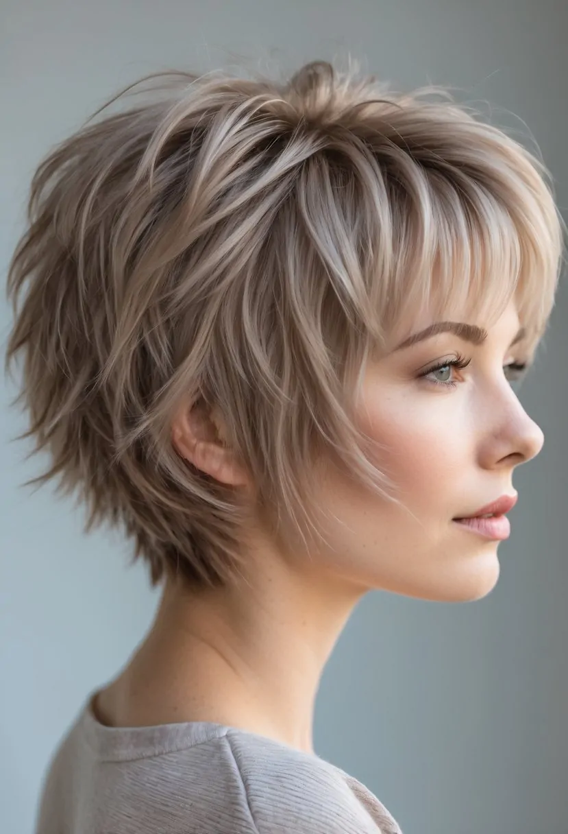 A person with short, light brown textured shaggy hair, shown from the side against a neutral background.